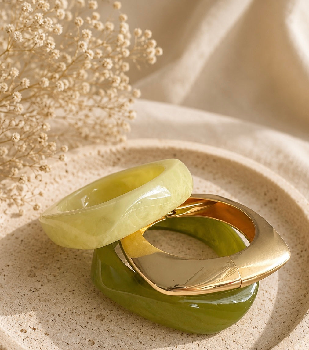 Olive Aura Bangle Stack