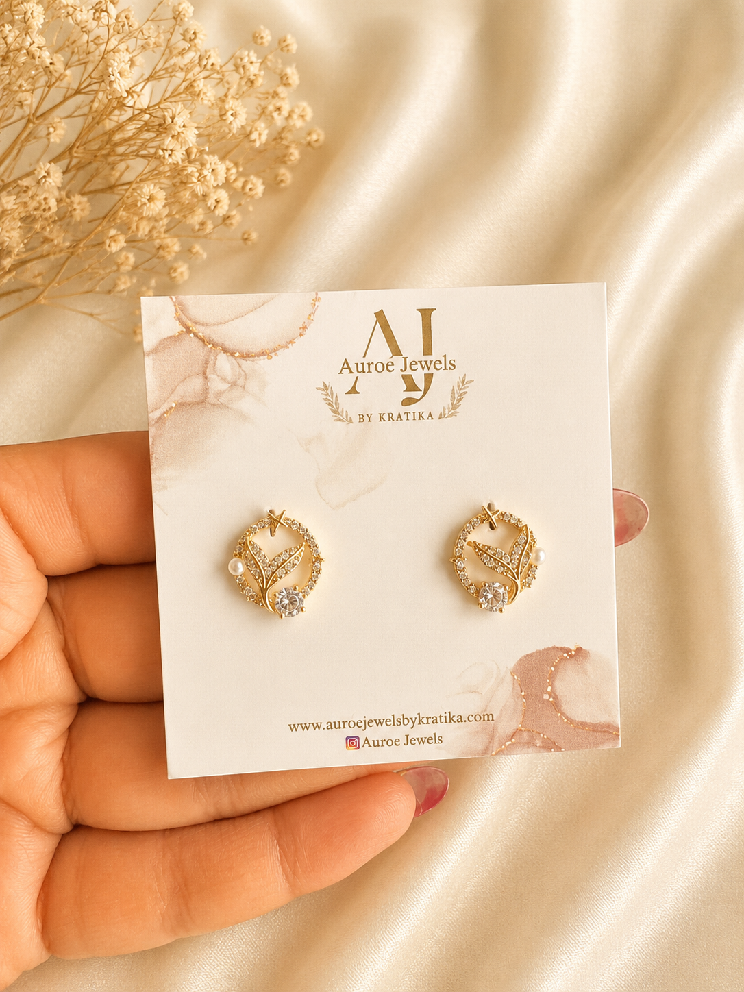 Golden Leaf Crystal Studs