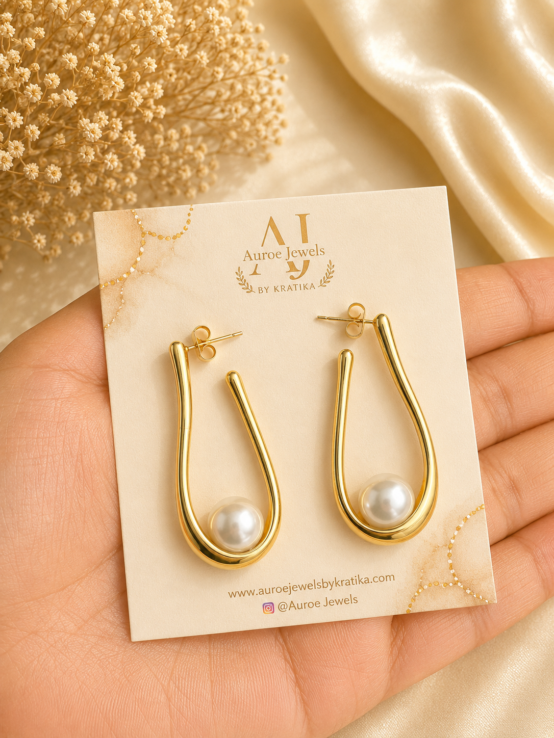 Golden Pearl Drop Earrings