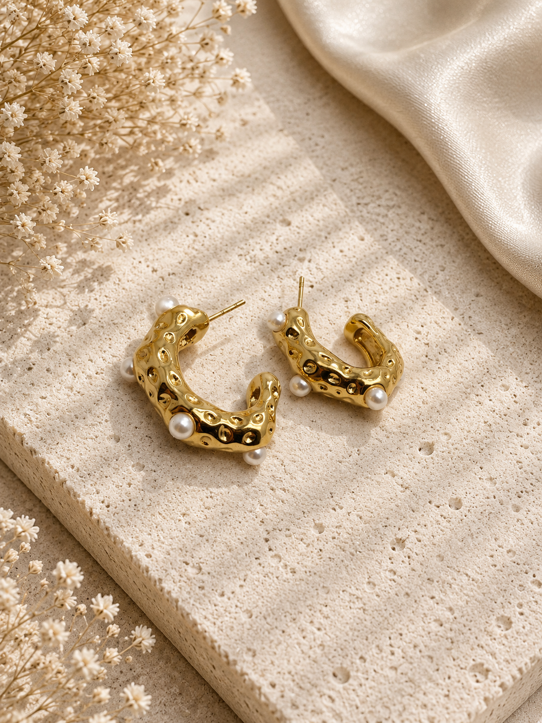 Pearl Dune Textured Hoops