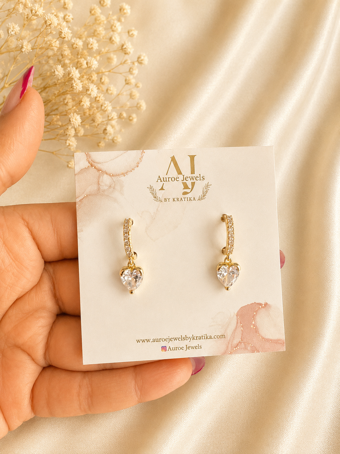 Crystal Heart Drop Hoops