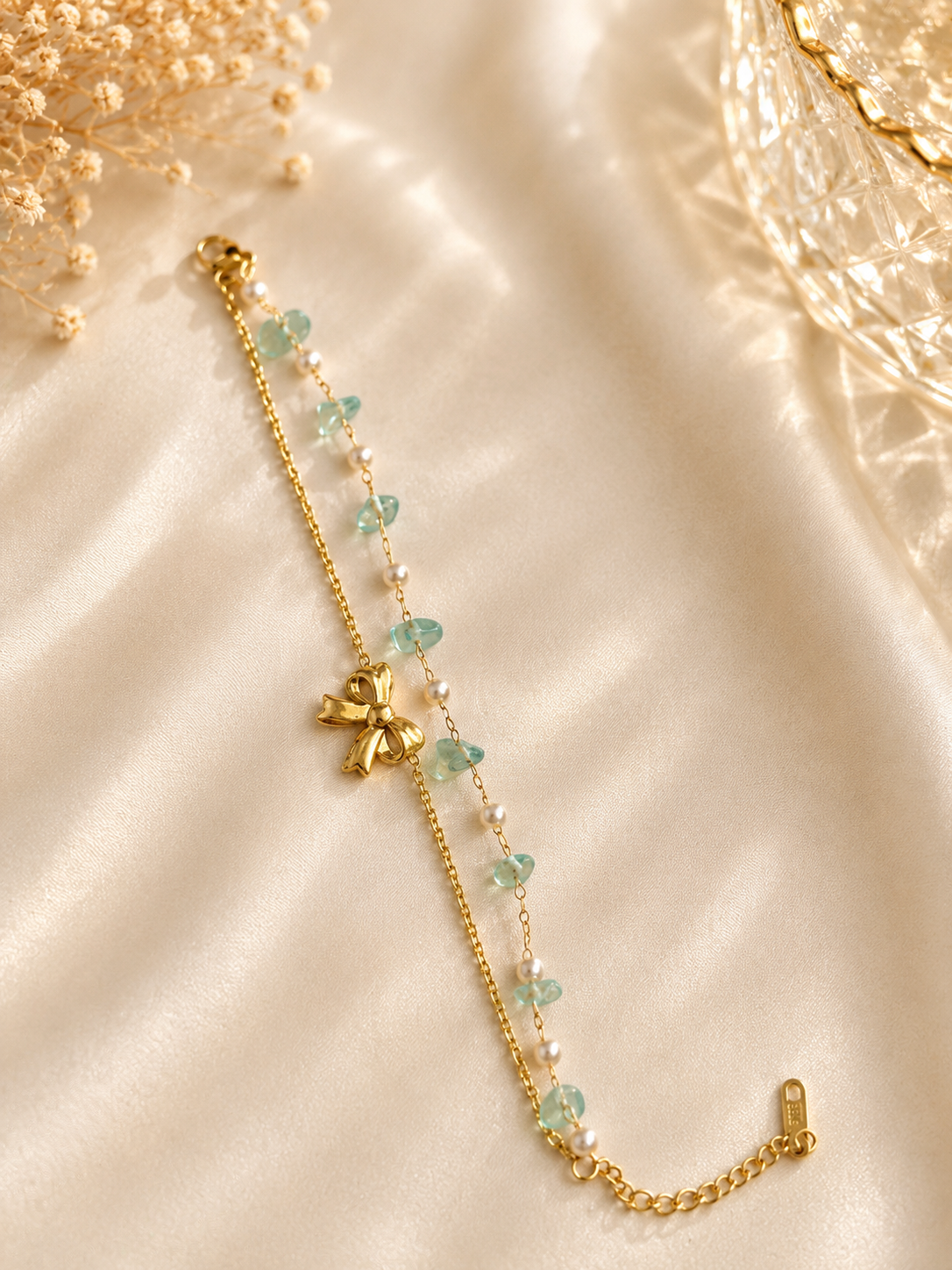 Aqua Pearl Bow Bracelet